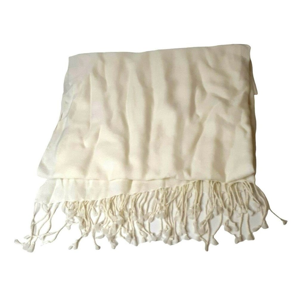 Tasseled Scarf Basic Solid Winter White Spring Lo… - image 2